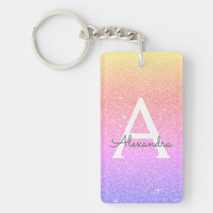 Purple Pink Glitter & Sparkle Monogram Key Ring