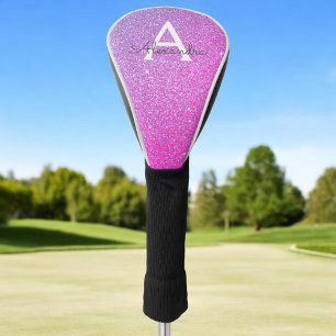 Purple Pink Glitter & Sparkle Monogram Name Golf Head Cover