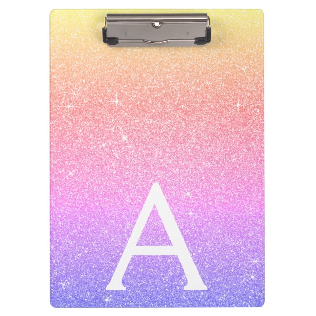 Purple Pink Glitter & Sparkle Monogram School Clipboard (Front)