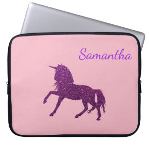 Purple Pink Glitter Sparkle Unicorn Girl's Laptop Sleeve