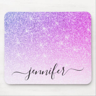 Purple Pink Glitter Sparkle Your Name Mouse Mat