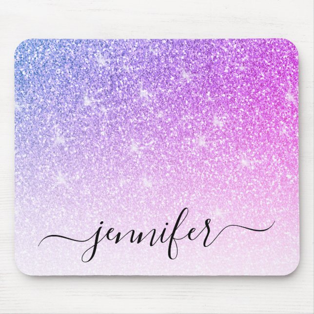 Purple Pink Glitter Sparkle Your Name Mouse Mat (Front)
