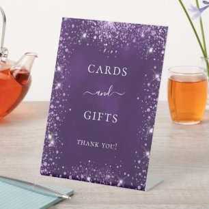 Purple pink glitter sparkles cards gifts sign