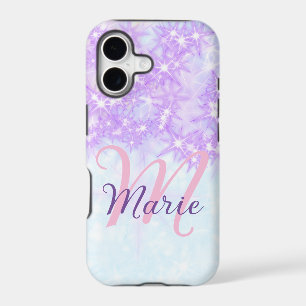 Purple pink glitter star monogram add letter text