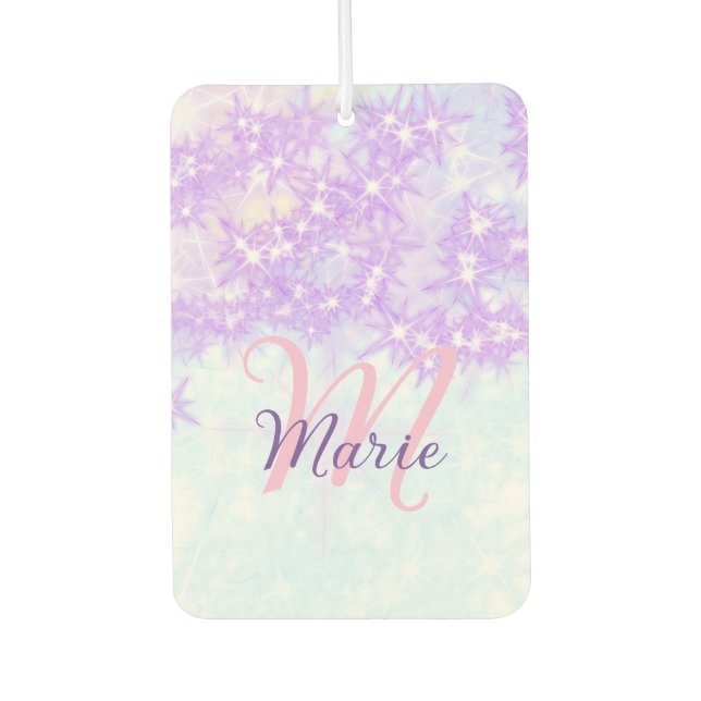 Purple pink glitter star monogram add letter text car air freshener (Front)