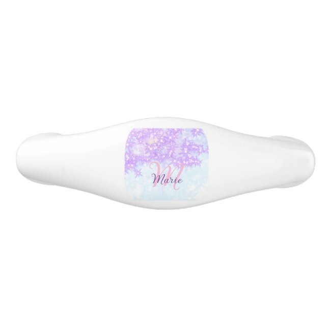 Purple pink glitter star monogram add letter text ceramic drawer pull (Front)
