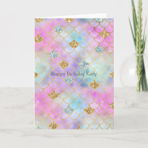 Purple Pink Gold Aqua Glitter Mermaid Sparkle     Card