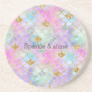 Purple Pink Gold Aqua Glitter Mermaid Sparkle      Coaster