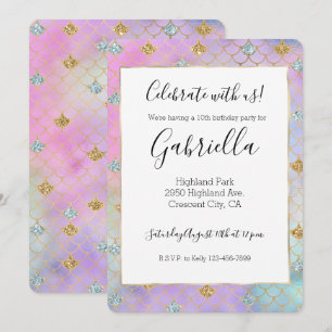 Purple Pink Gold Aqua Glitter Mermaid Sparkle Invitation