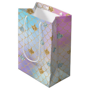 Purple Pink Gold Aqua Glitter Mermaid Sparkle      Medium Gift Bag