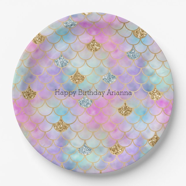 Purple Pink Gold Aqua Glitter Mermaid Sparkle      Paper Plate (Front)