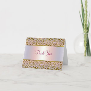 Purple PInk Gold Damask Thank You Cards