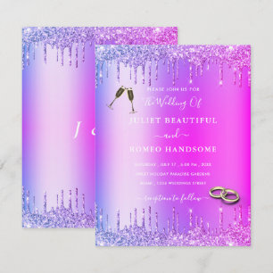 Purple Pink Gold Drips Wedding Invitation Card