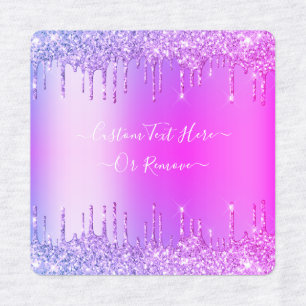 Purple Pink Gold Glitter Custom Text Name Labels