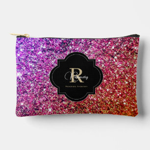 Purple Pink Gold Glittery Sparkle Name Monogram Accessory Pouch