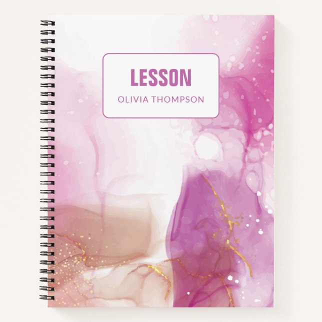 Purple Pink Gold Ink Personalised Lesson  Notebook (Front)