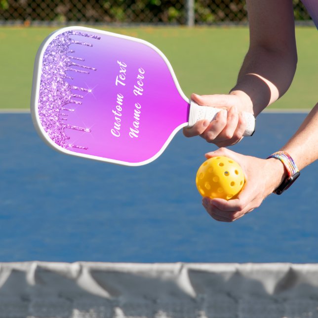 Purple Pink Gold Sparkle Text Pickleball Paddle (Insitu)