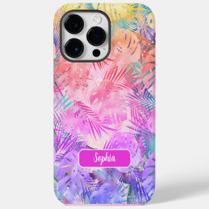 Purple Pink Gold Teal Tropical Leaves, Script Name iPhone 14 Pro Max Case
