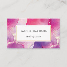 Purple pink gold watercolor ink business card