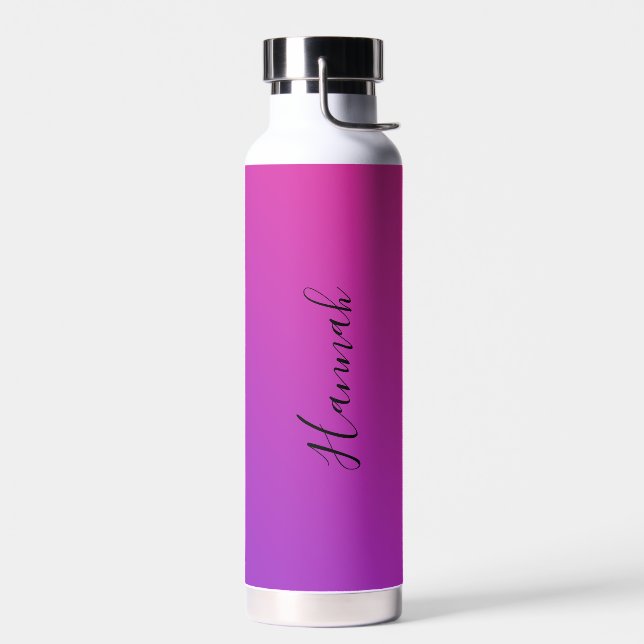 Purple Pink Gradient Personalised Name Water Bottle (Left)