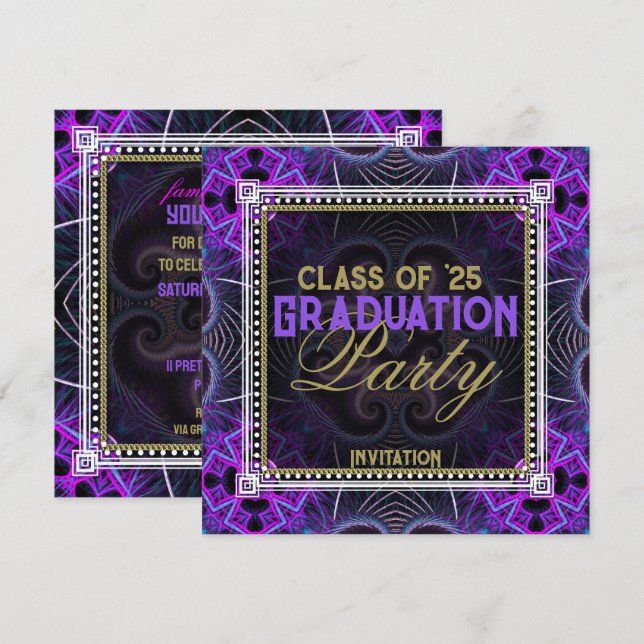 Purple Pink Graduation Dance Party Invitations (Front/Back)