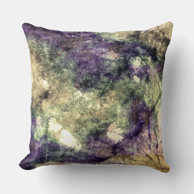 Purple pink green black colourful abstract grunge cushion (Front)