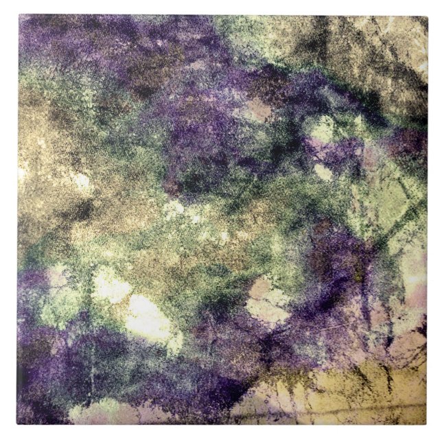 Purple pink green black colourful abstract grunge tile (Front)