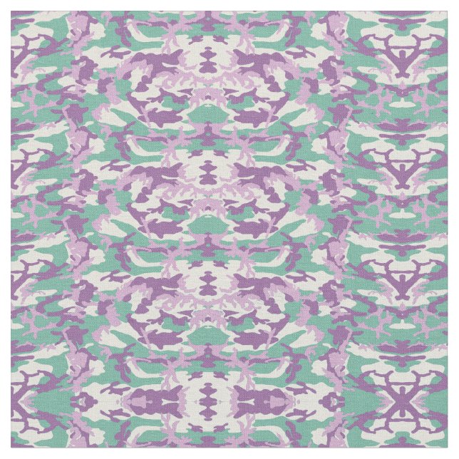 Purple Pink Green Camo Military Camouflage Fabric (Close Up)