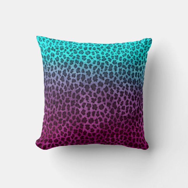 Purple Pink Green Cheetah Print Cushion (Front)