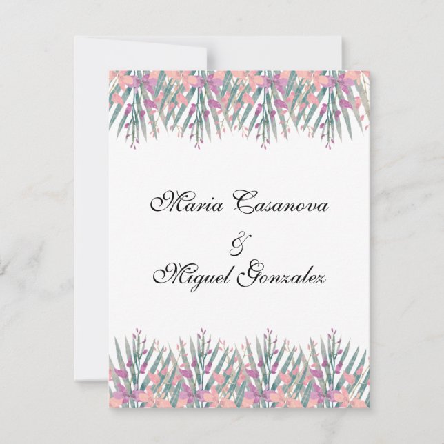  purple pink green  watercolor flowers invitation (Front)