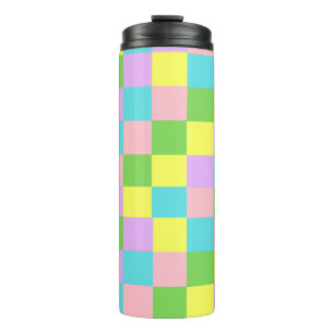 Purple Pink Green Yellow Blue Plaid Thermal Tumbler