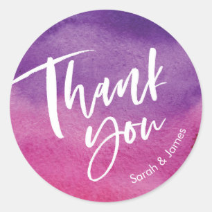 Purple Pink Hand-lettered Thank you stickers