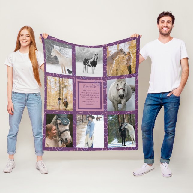 Purple Pink Hearts Equine Photo Girl Horse Lover Fleece Blanket (In Situ)