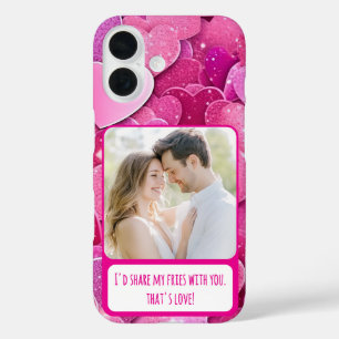 Purple Pink Hearts Share My Fries iPhone 16 Case