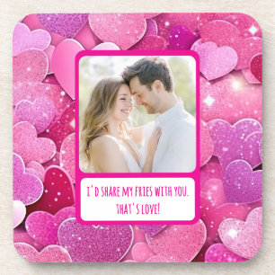 Purple Pink Hearts Share My Fries Coaster