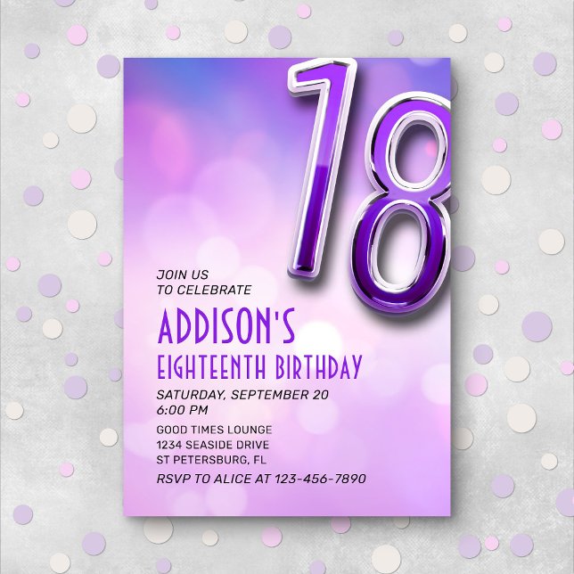 Purple Pink Holo 18th Birthday Invitation (Creator Uploaded)