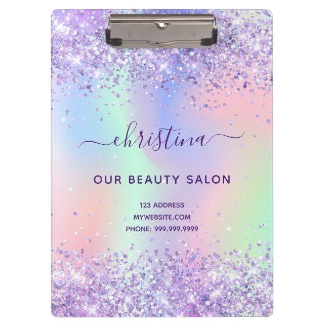 Purple pink holographic business clipboard (Front)