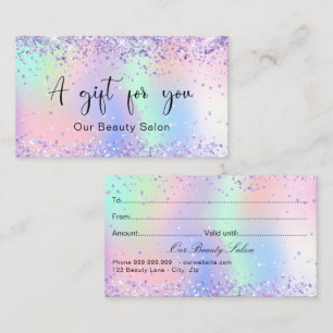 Purple pink holographic glitter gift certificate