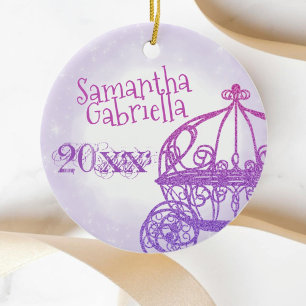 Purple, Pink Horse Carriage Christmas  Ceramic Tree Decoration