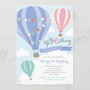 Purple & Pink Hot Air Balloon Birthday Invitation