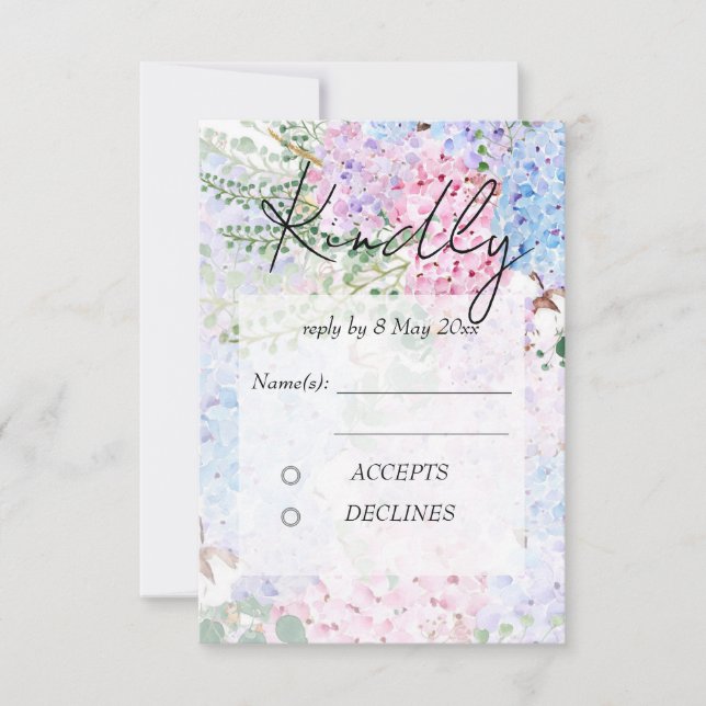 purple pink hydrangea paintings Wedding RSVP Card (Front)