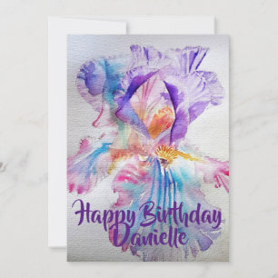 Purple Pink Iris Watercolour Birthday Invitation