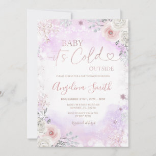 Purple Pink It’s Cold Outside Winter Baby Shower Invitation