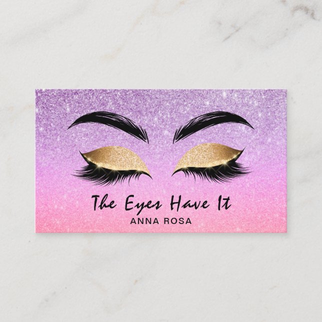 *~* Purple Pink Lashes Extensions Brows Girly Business Card (Front)