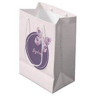 Purple Pink Lattice Pattern Personalised Butterfly Medium Gift Bag