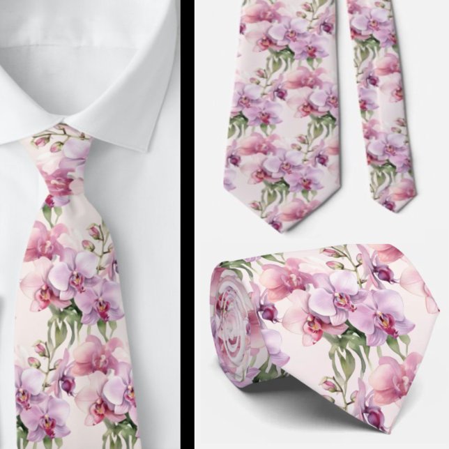 Purple Pink Lavender Pastel Orchids Tie (Creator Uploaded)