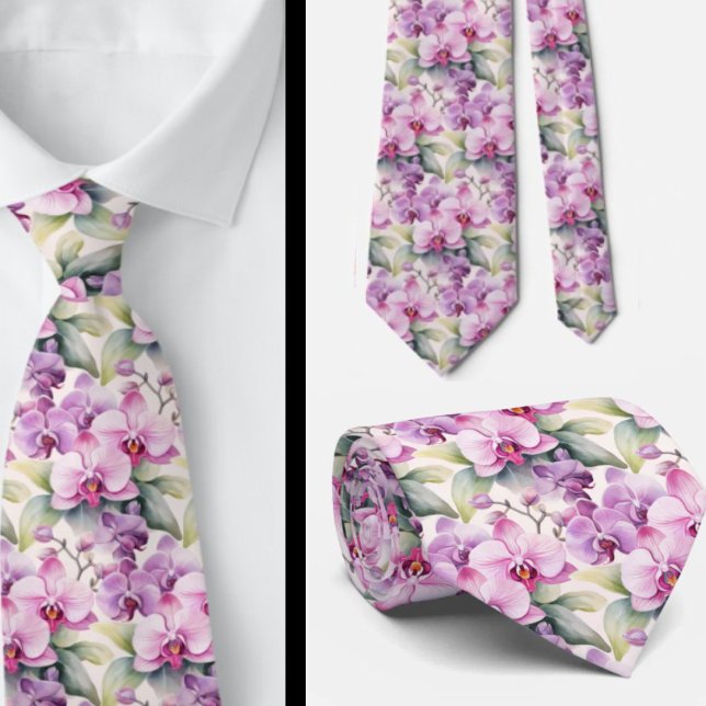 Purple Pink Lavender Rainbow Pastel Orchids Tie (Creator Uploaded)