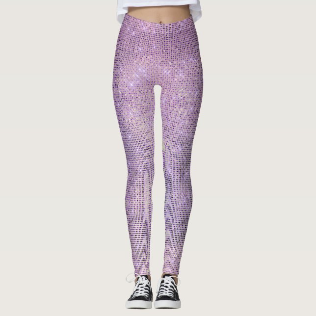 Purple Pink Lilac Grill Sparkly Sequin Diamond Leggings (Front)