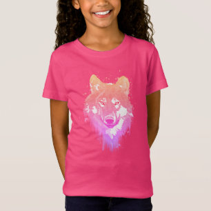 Purple Pink Lilac Neon Watercolors Splatters Wolf  T-Shirt