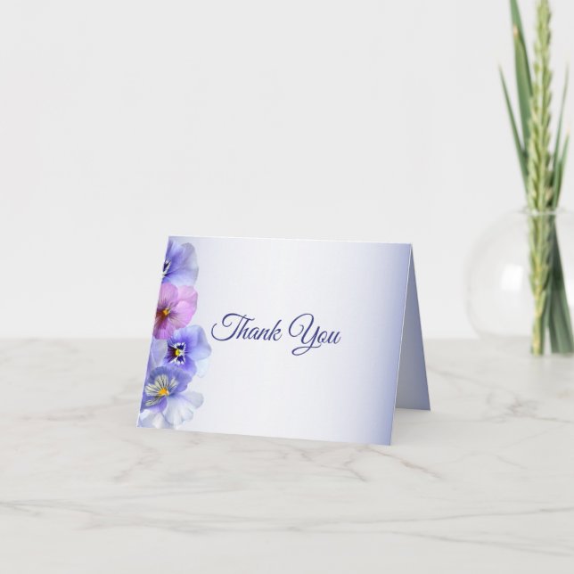 Purple Pink Lilac Pansy Floral Elegant Wedding Thank You Card (Front)